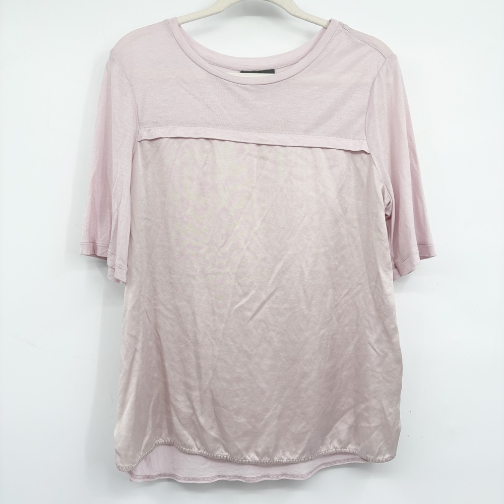 Vince Women Pale Pink Silk Cashmere Blend Mixed‎ Media Minimalist Blouse Size L